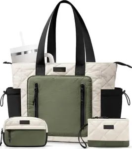 Puffer Tote Bag for Women, Lightweight Puffy Work Laptop Handbag Teacher Nurse Quilted  School Daily Travel Gym Bags