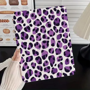Black & Purple Leopard Print iPad Case, compatible with iPad 10th/11th Gen, iPad A16, 10.2-inch iPad, 11-inch iPad Pro (2020/2021), 11-inch iPad Air, iPad 2025 and Galaxy series. Features built-in stylus slot, auto sleep/wake function and flip stand.