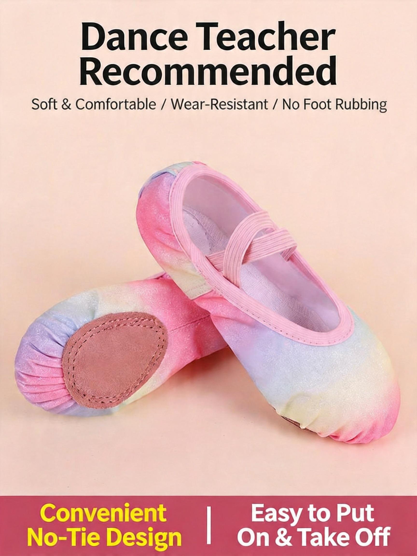 Children’s gradient glitter ballet soft-soled shoes, no laces required; rainbow glitter girls’ soft-soled dance practice shoes