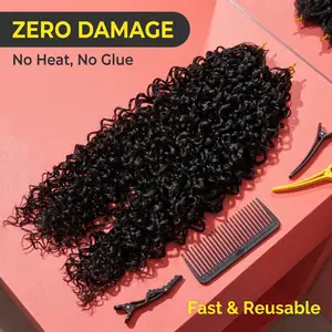 No Glue No Heat Feather Crochet Hair, 24" 1B Burmese Curl Human Hair Blend for Protective Style, Lightweight & Reusable, For Black Women