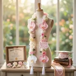 Custom Pastel Floral Graduation Stole, Ribbon Flower Lei, Grad Sash, Senior Photo Prop