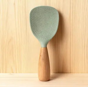 Short Wooden Handle Silicone Spatula, Multifunction Spatula Cooking Spoon, Silicone Spoon with Wooden Handle, Heat-insulation Heat-resistant Spoons for Rice Cooker