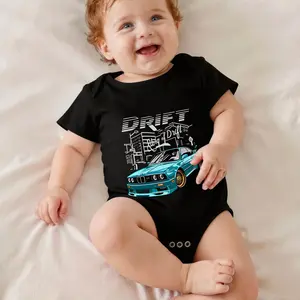 Drift Car Street Racing Design Print Bodysuit Baby Rompers Short Sleeve Cotton Toddler Rompers Graphic Print Baby Clothes One-Piece Outfit