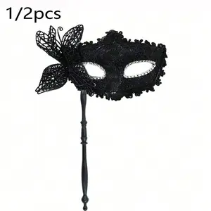 1/2pcs Women's Makeup Ball Mask with Handheld Stick, Half Face Floral Party Mask, Fashionable Props for Parties, Celebrations, Performances