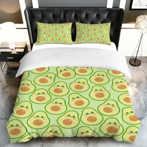3PCS Duvet Cover Set, 1 Duvet+2 Pillowcases(Without filler), Cute Avocado Green Fun Playful  theme, Easter bedding set, Avocado Print Suitable for decoration Bedroom Dormitory Guest Room Living Room.