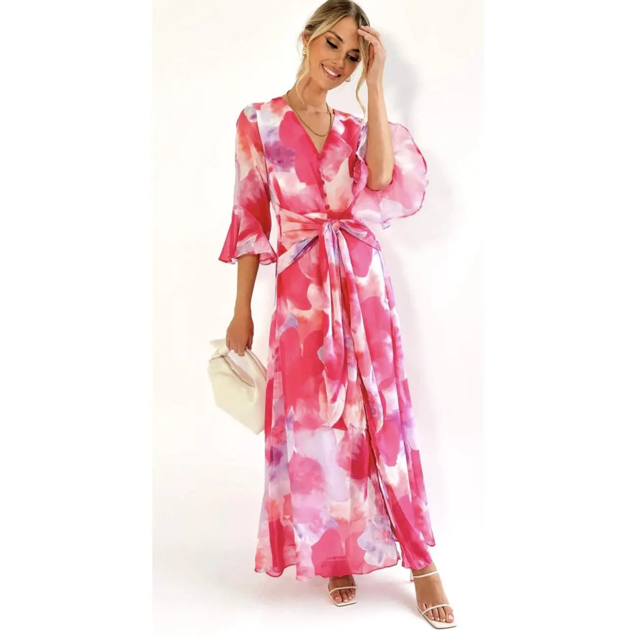 Autumn Women's Elegant Homewear Printed Crease Dress