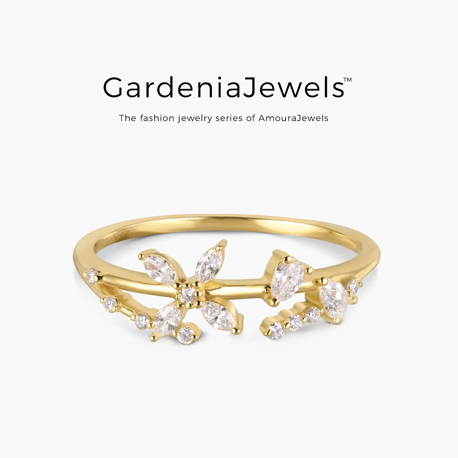 Original Design 0.51ct Moissanite Stackable Ring Quince Branch Party Collection 18K Gold Plated Ring
