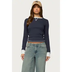 Rora Contrast Long Sleeve Waffle Top