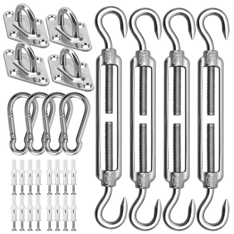 GJANSH Sun Shade Sail Hardware Kit 6 Inch for Rectangle & Triangle Shade Sail Install, Stainless Steel Shade Sail Fixing Accessories for Outdoor Patio Canopy Garden, Heavy Duty Awning Attachment Set