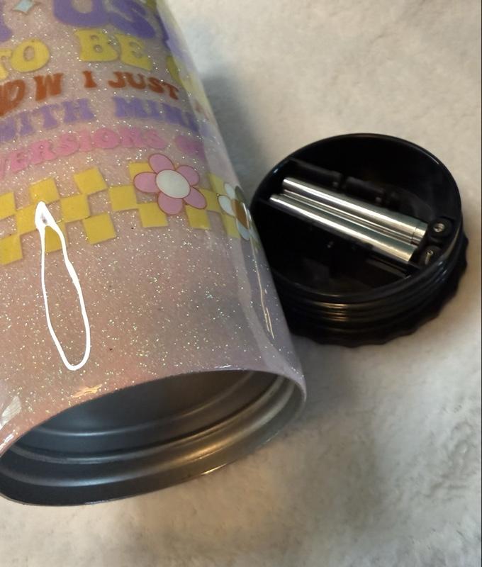 I Use To Be Cool But Now I Just Argue With Miniature Versions Of Myself 20 oz epoxy tumbler with metal foldable straw in bottom.