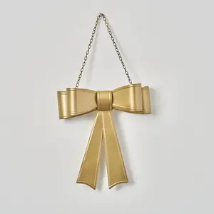 Gold Metal Christmas Bow Decorative Holiday Hanging Décor