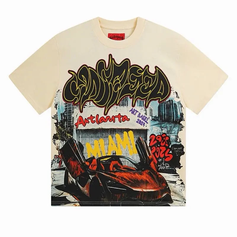 Graphic Streetwear T-Shirt – City Car Print – Cream