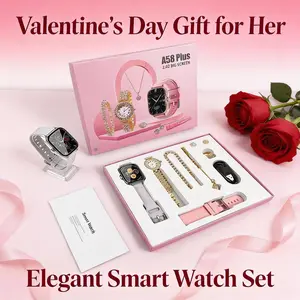 Fashion Gift A58 Plus Women's Luxury 8-In-1 Watch, 2 Bands Ring Earrings, Touchscreen Wearable Android Button Charging Chip Custom LCD Tracker