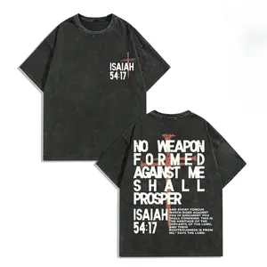 No Weapon Christian Washed T-Shirt, Oversized Faith Tee, Unisex Streetwear Jesus Shirt, Bible Verse Graphic Top for Men and Women Cotton Menswear Basic Dress women's and men's tops TikTokShop Black Friday