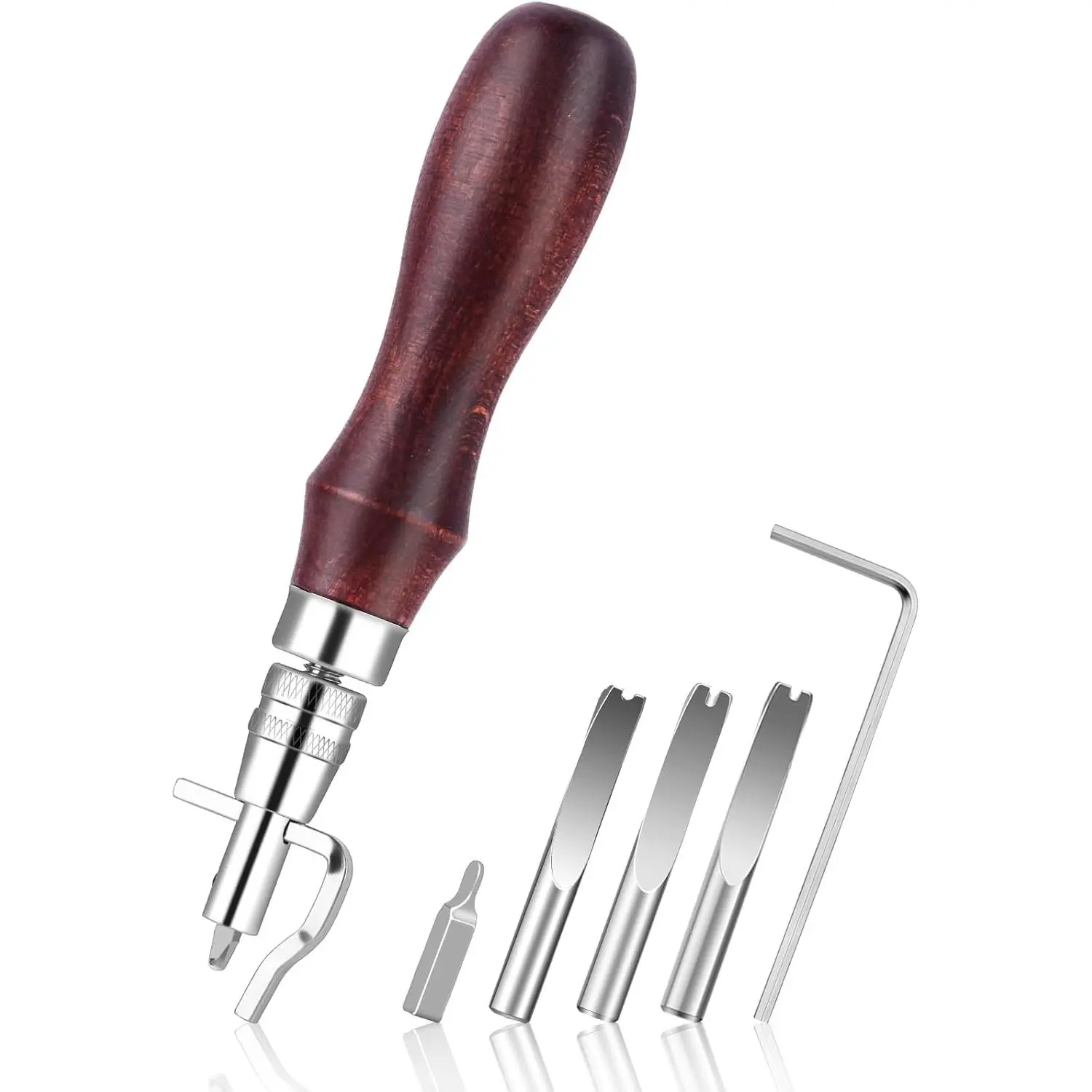 7-in-1 High-Quality Metal + Wooden Handle Leather Grooving Multi-Tool Kit, Adjustable Stitching Creaser, Edge Beveler, Punch Set for DIY Leathercraft Punching, Cutting Work on Belts, Wallets - No Battery Needed