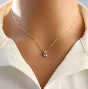 18K Gold Plated March Aquamarine Birthstone Pendant Necklace – Elegant Jewelry Gift for Her