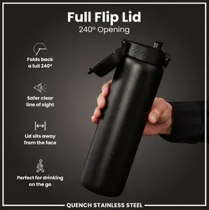 Ion8 40oz Stainless Steel Water Bottle | Leak-Proof, One-Touch Flip Lid, Reusable & Portable Hydration Drinkware