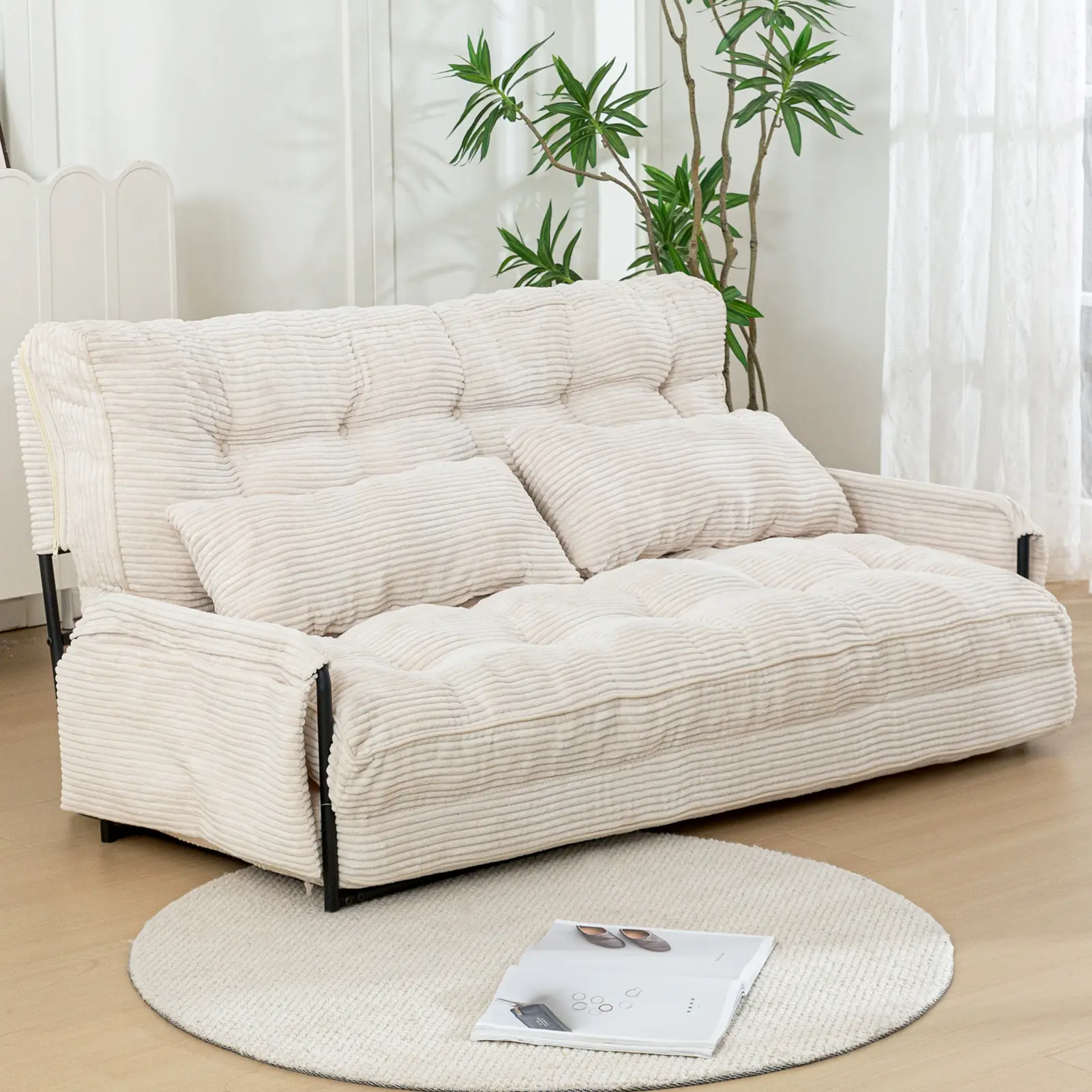 MAXYOYO Adjustable Floor Sofa Bed with Pillows - Multi-Position Folding Lounger & Sleeper Chair with Armrests for Living Room, Gaming & Reading