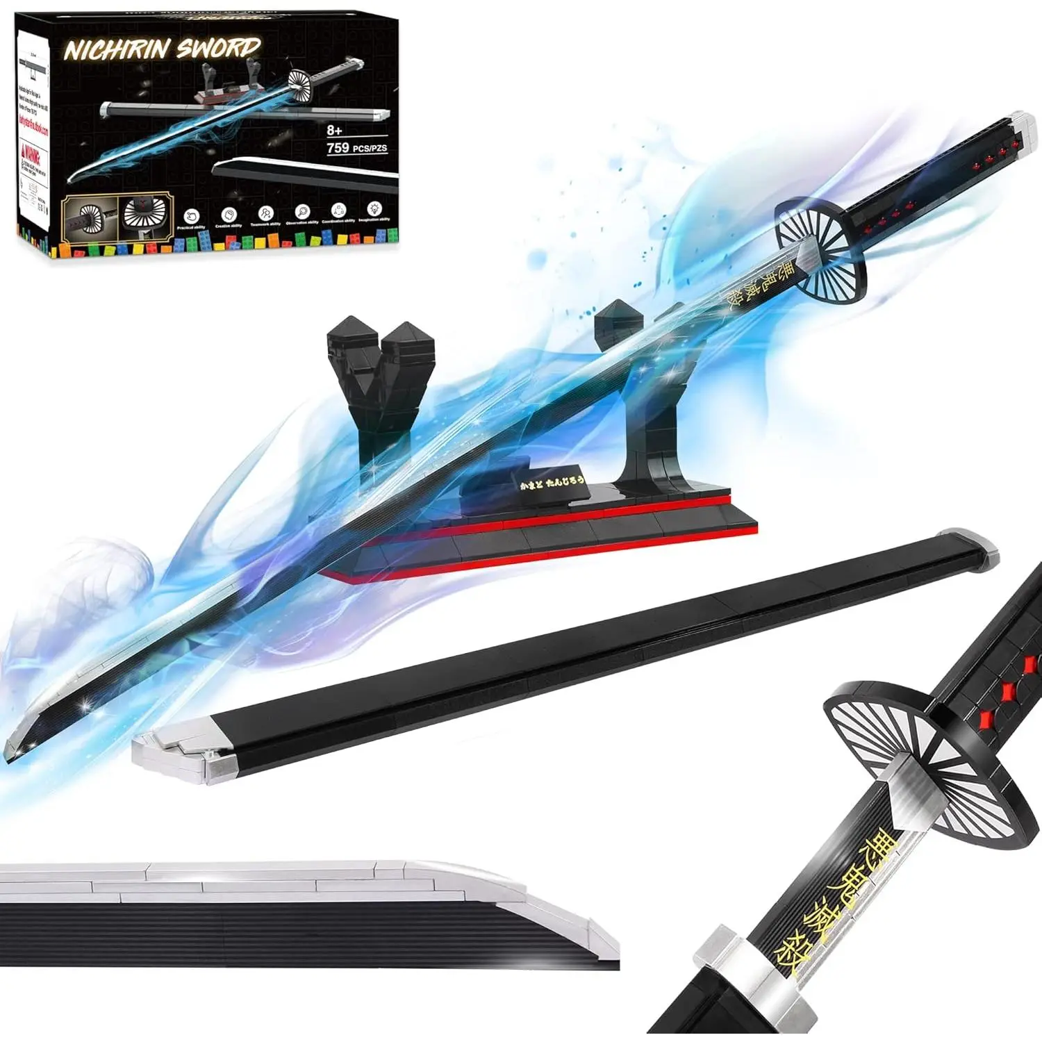 759-Piece Tanjiro Sword Building Kit, 40-Inch ABS Plastic Katana Replica for Collectors, Anime Model with Display Stand & Scabbard for Cosplay, 759 Pieces, 17.5 X 12 X 3 Inches, 2.4 Lbs, Authentic Anime Restoration, Complete Display Set, Demon Slayer Enth