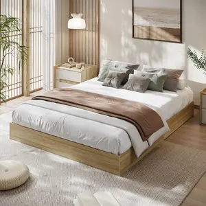 Minimalist Wood Platform Bed Frame, Sturdy Pine Wood Slat Support, No Headboard Design, No Box Spring Required, Easy Assembly, Ideal for Bedroom, Twin/Twin XL/King Size