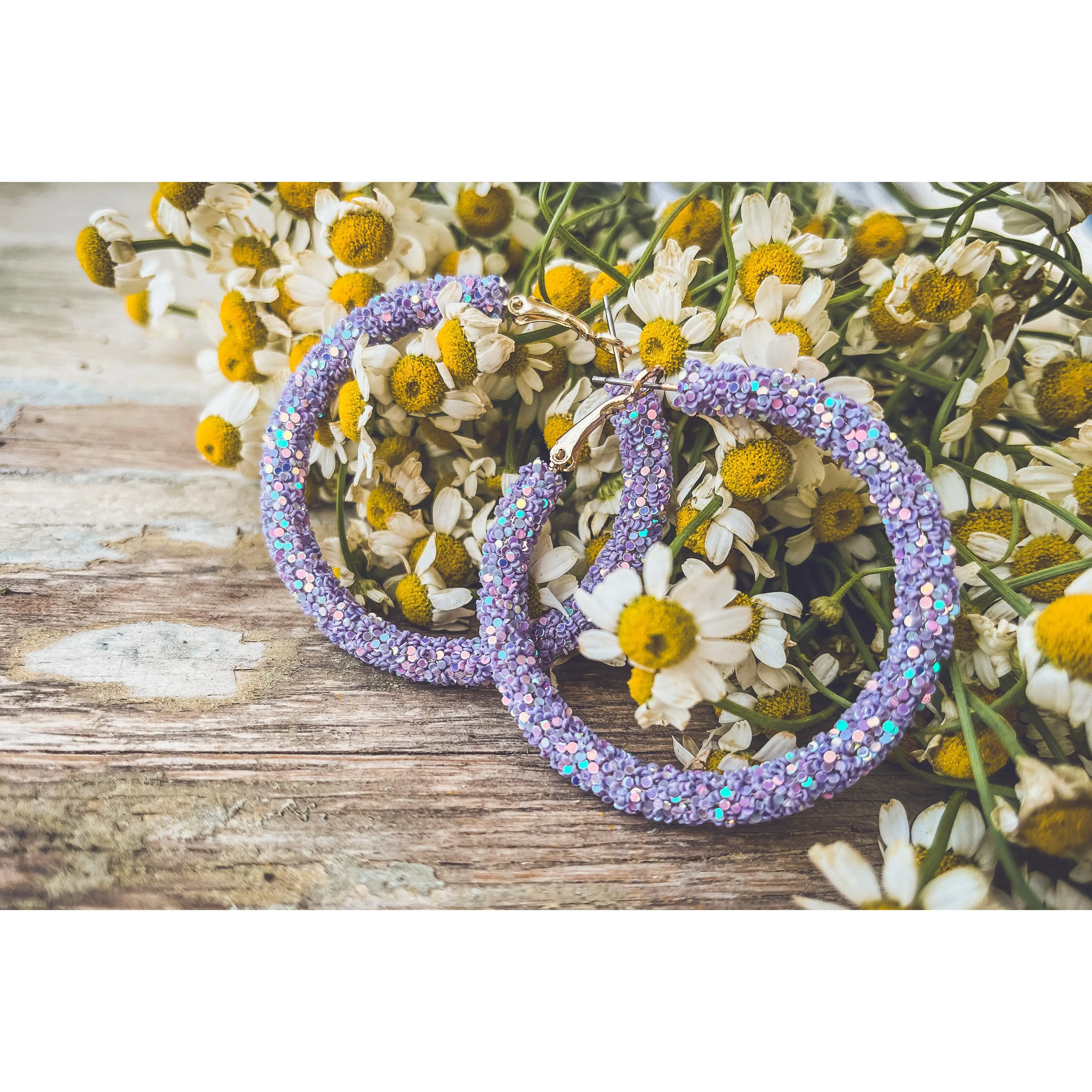 Beautiful Purple Glitter Hoop Earrings