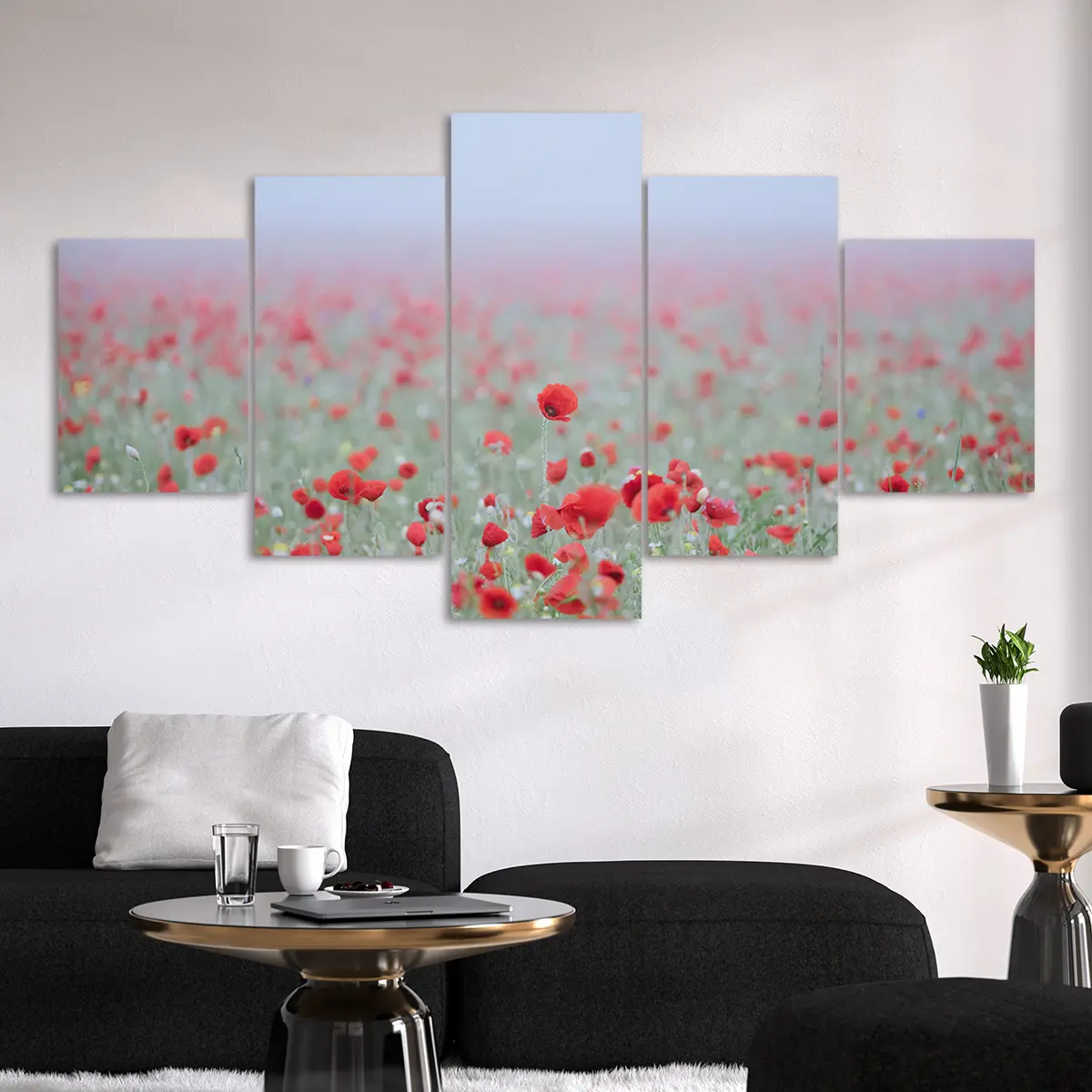 5 Counts Unframed Canvas Poster, Red Poppy Field, Exquisite Poster, Perfect Living Room Decoration, Modern Art, Fashion Family Poster, Wall Art Decoration, High Definition, Waterproof, Artwork
