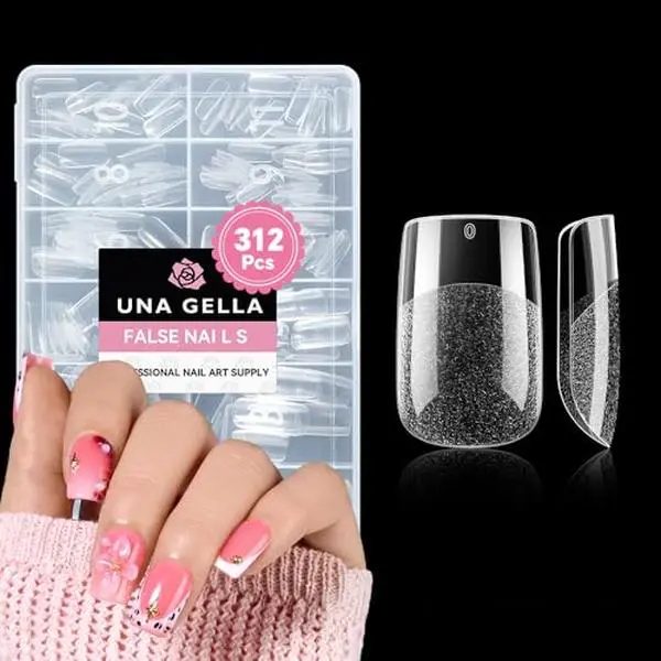 UNA GELLA Short Square Nail Tips, 312pcs Nail Tips Square Fake Nails | Pre-file Soft Gel Full Cover False Nails, 12 Sizes Press on Nails for Nail Extensions French Art DIY Salon