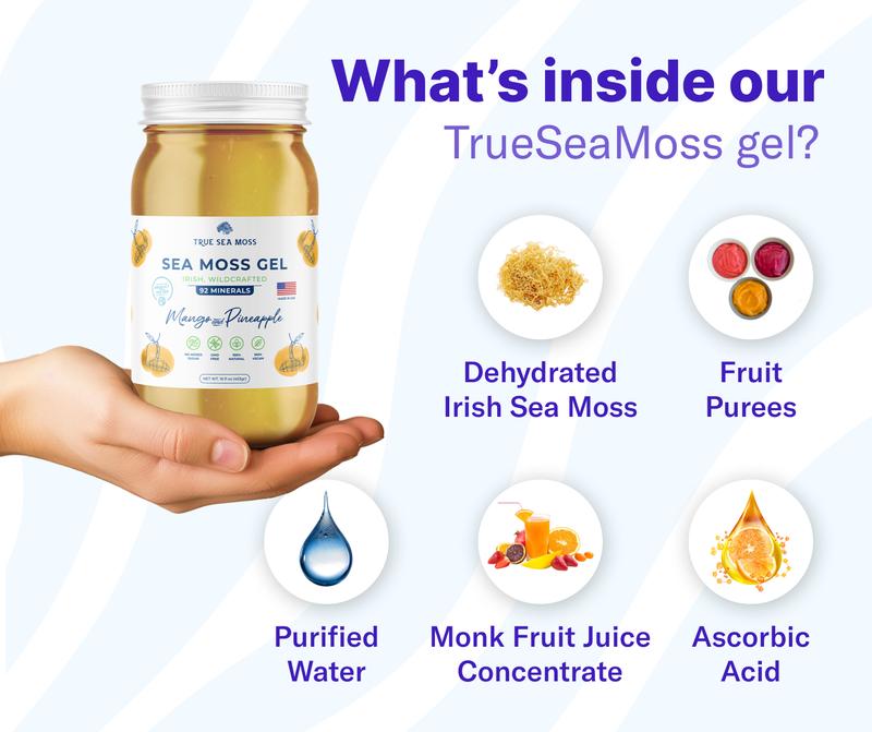 TrueSeaMoss Gel – All Best-Selling Flavors: Mango-Pineapple, Strawberry, Elderberry, Blue Spirulina – Rich in Minerals & Vitamins – supports immunity, improves digestion, boosts energy,  skin & hair health