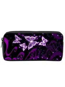 Purple Butterfly Pattern Printed Single-layer Pencil Case