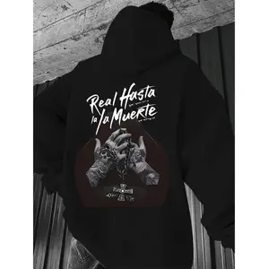 Men's Hasta La Muerte Skull Print Hoodie - Menswear Pullover Tops, Long-Sleeve Casual Fall Winter Wear