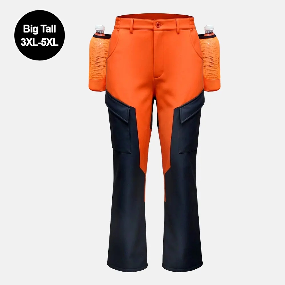 Male 3XL-5XL Big and Tall Men's Outdoor Warm Waterproof Work Pants - Scratch-Resistant Thick Trousers with Side Water Bottle Pockets & Multi-Pockets for Hiking, Camping, Thickened