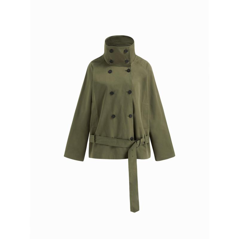 Cider Multi-way Cotton Stand Collar Double Breasted Oversized Windbreaker With Belt