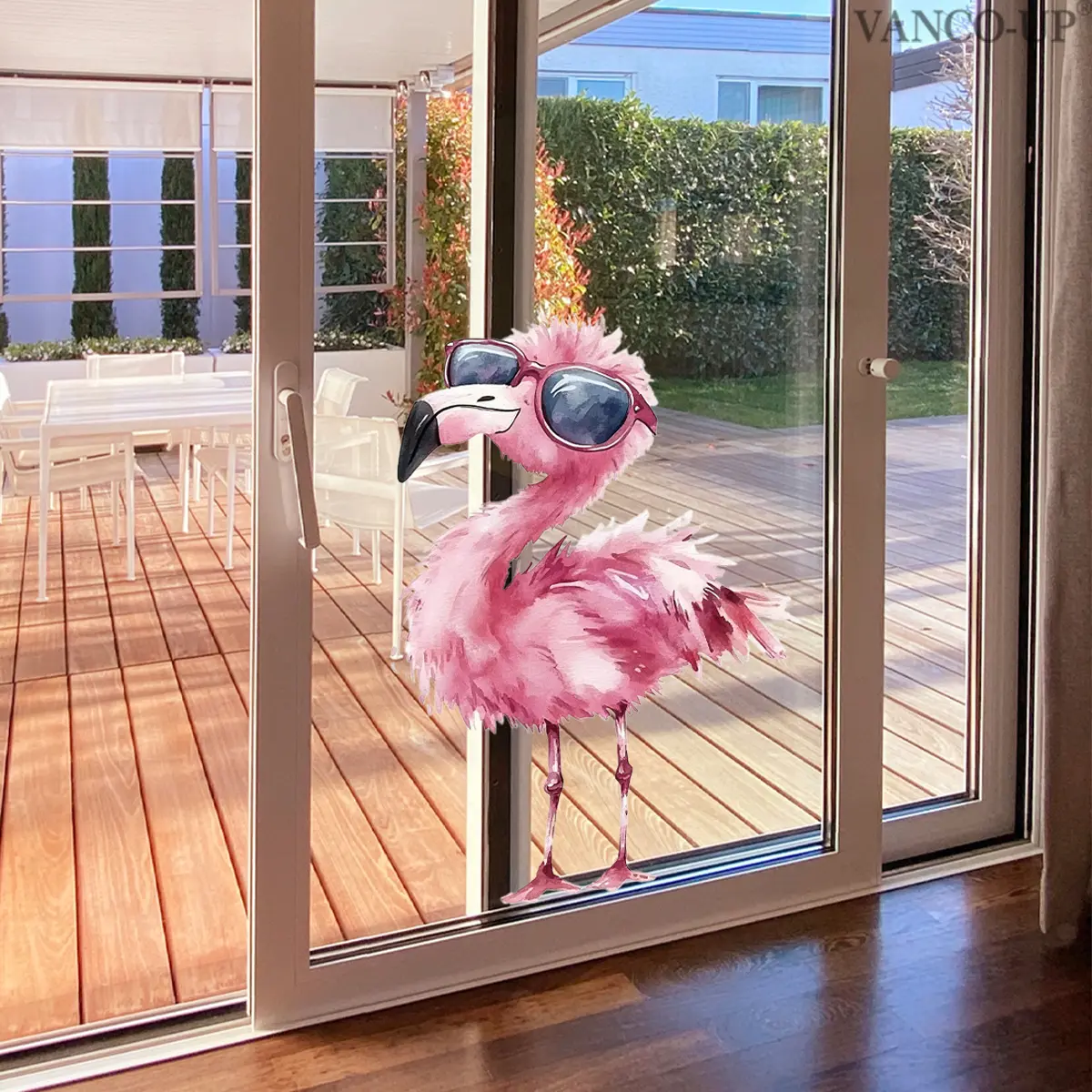 A set (30*40cm) of pink flamingo static cling glass stickers, double-sided visible, for window decoration and beautification, D20626-NC