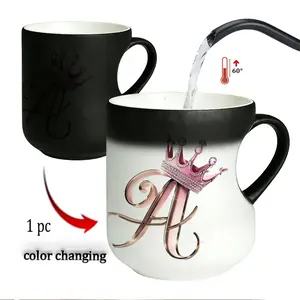 Magic Color-Changing Cup, Mom's Special Heart Mug, Letter a Crown Design, Thermosensitive Ceramic, 330ML, Mother's Day & Birthday Gift