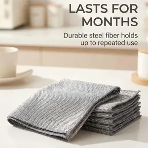 Double Layer Steel Wire Cleaning Cloths, Reusable Non-Stick Oil Steel Wool Scrubber Pads, Heavy Duty Kitchen Scrubbing Cloths for Pot Pan Dishware Cleaning
