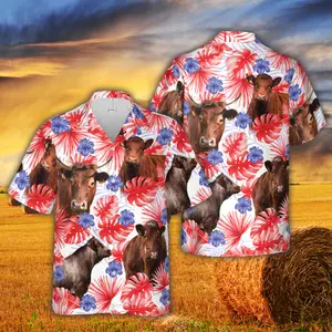 American Colors Shorthorn Cattle Hawaiian Shirt, Trendy Hawaiian Shirt for Men and Women, All over Print Hawaiian Perfect for Beach, Vacation, or Casual Summer Outfit