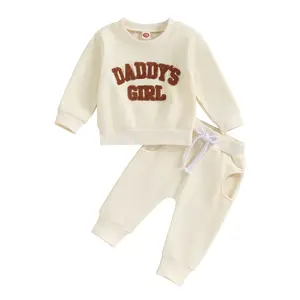 2Pcs Set Infant Baby Girl Fall Clothes Daddys Girl Long Sleeve Crewneck Sweatshirt+Joggers Pants Winter Outfit Set