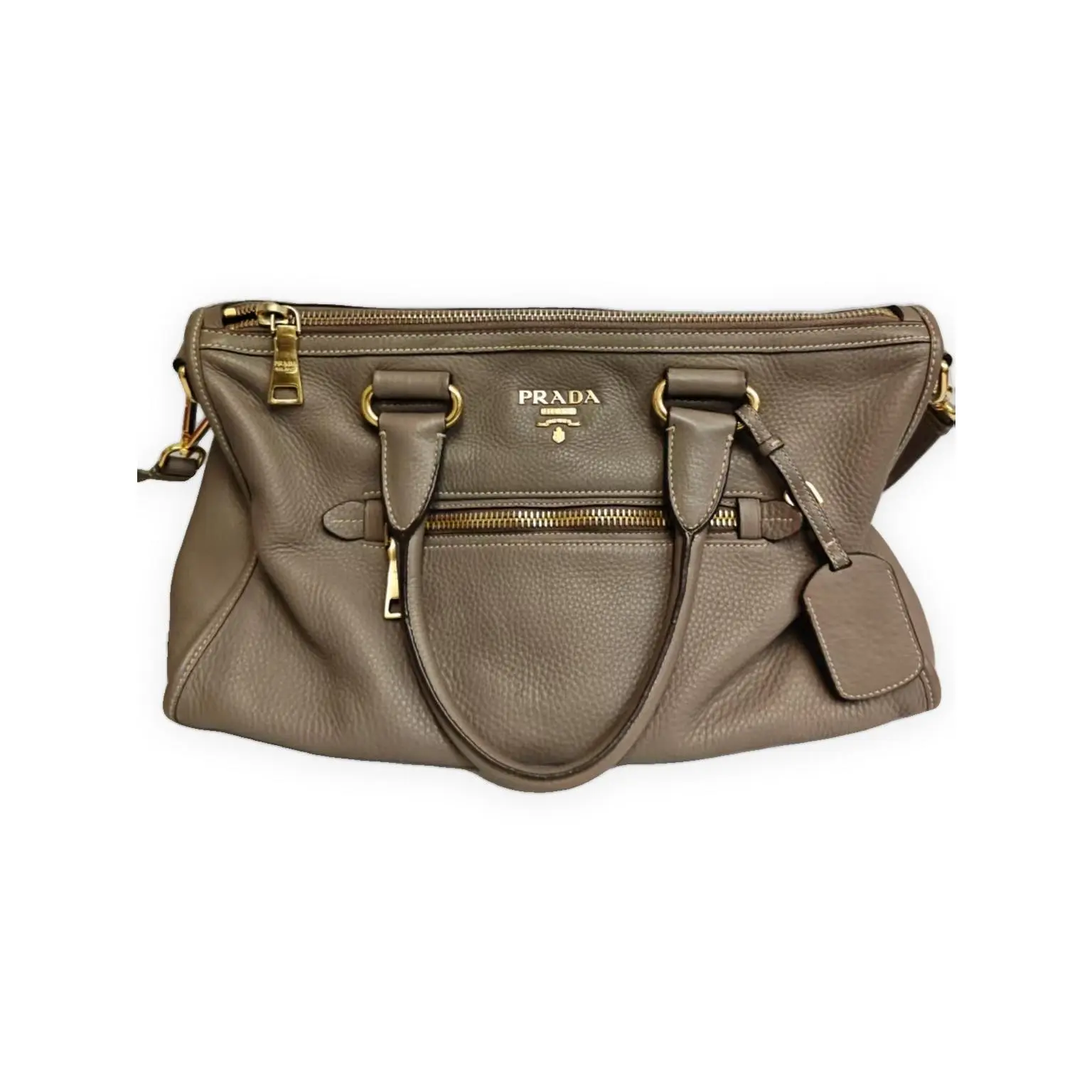 Pre-owned PRADA Vitello Daino leather Top Handle Bags Medium Grey Top Handle Argilla Zip Tote Bag Excellent Condition, S014260611041, Casual, Daily Use, Elegant Shoulder, Fashionable Versatile Purse, Casual Purse