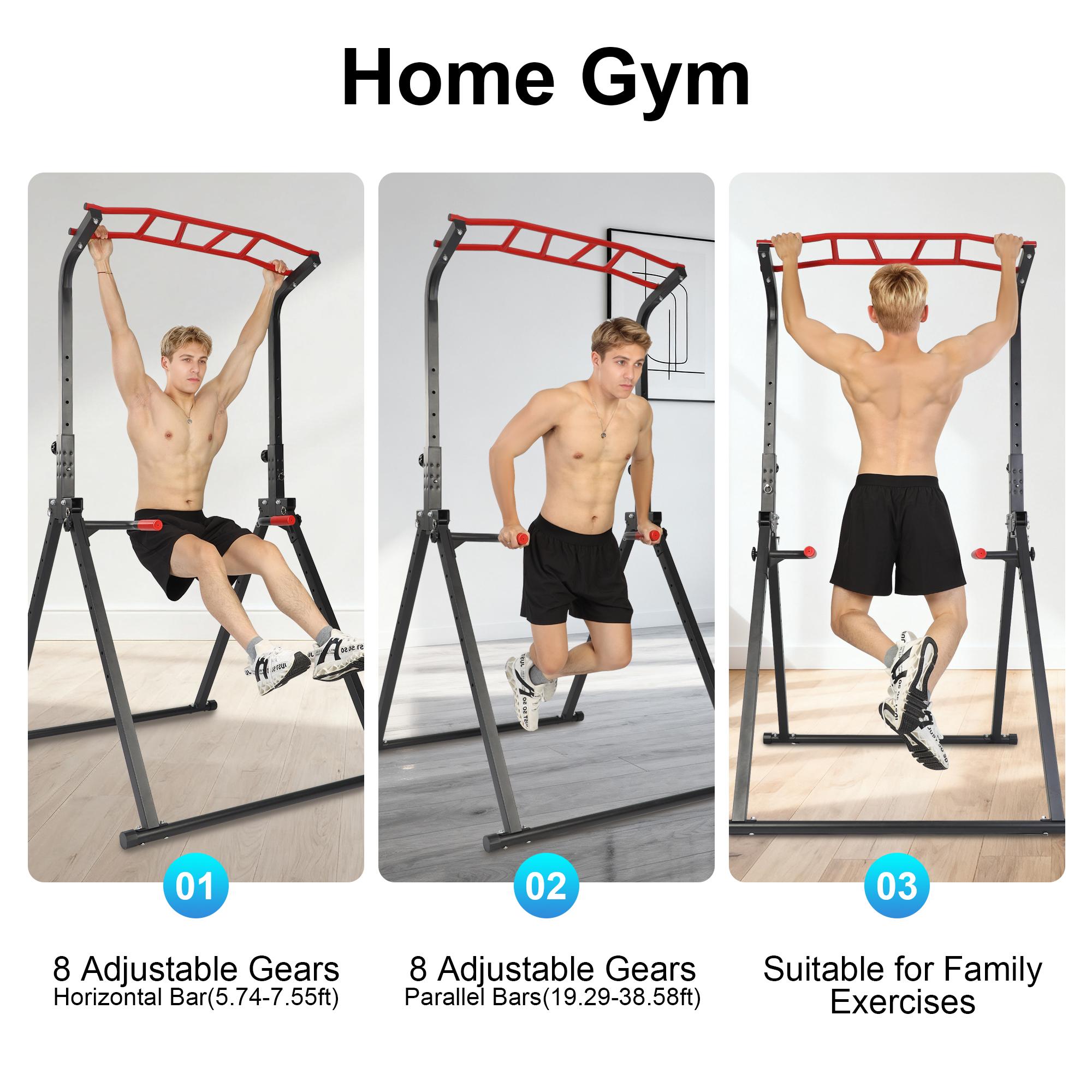 Lpxpass Foldable Multifunction Power Tower Pull-Up Bar & Dip Station for Home Outdoor Strength Training Stable Triangular Leg Design Adjustable Foldable