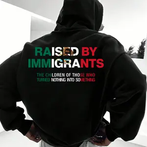 Raised By Immigrants Back Print Pullover Hoodie Mexican American Pride Pullover Hoodie Latino Heritage Empowerment Pullover Hoodie Cultural Identity Quote Unisex Gildan Pullover Hoodie