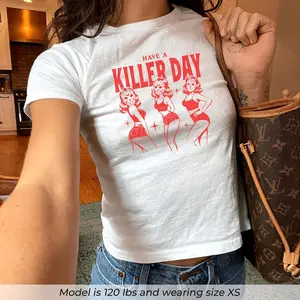 Have A Killer Day Baby Tee, Funny Halloween Shirt, Slasher Graphic Crop Top, Y2K Horror Tee, Retro Halloween Aesthetic Shirt