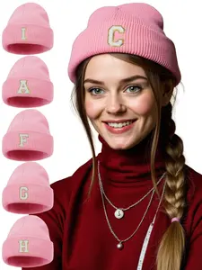 Women's Embroidered A-Z Letter Beret Beanie Hat Custom Initials Hat, Lightweight Soft Warm Winter Cap, Comfortable Outdoor Gear for Cold Weather