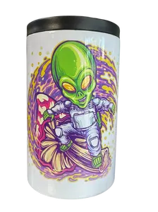 Alien Skateboarding Graphic 12oz Duozie Can Cooler, White with Black Lid