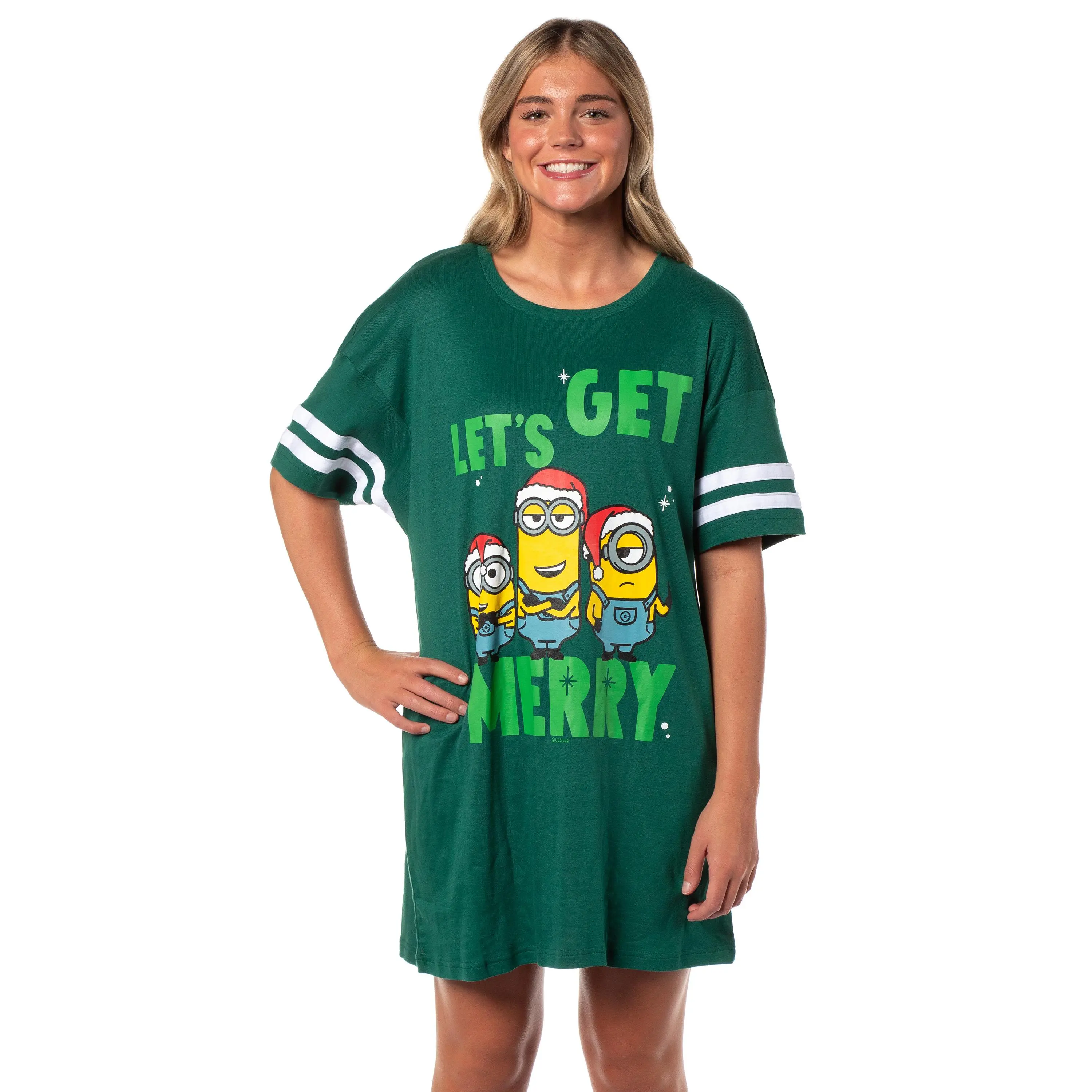 Despicable Me Minions Women's Christmas Let's Get Merry Nightgown Pajama Shirt Dress For Adults