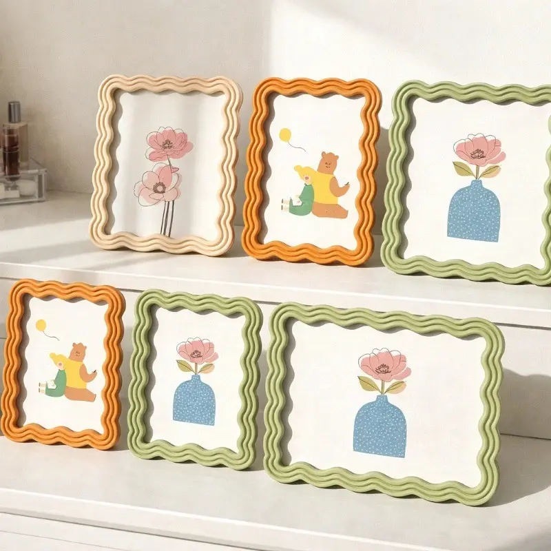 Wave Pattern Resin Photo Frame, 6/7 Inch Desktop Decorative Frame, Ideal for Bedroom and Living Room, Perfect Gift for Anniversaries and Father's Day