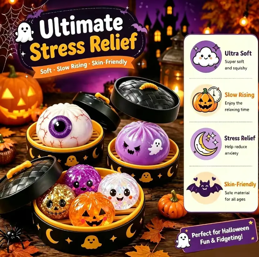 [Viral Mystery Box] Halloween "Spooky Dumpling" Squishy Set | Galaxy Ghost & Pumpkin Slow Rising Fidget | Trendy Stress Relief Toy with Collector Steamer Basket | Perfect Spooky Season Gift & Decor