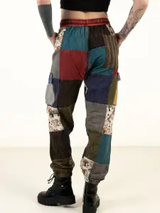Sunny Mushroom Patchwork Cargo Joggers - Colorful Patch Design, Loose Fit, All Seasons, Suitable for All Seasons