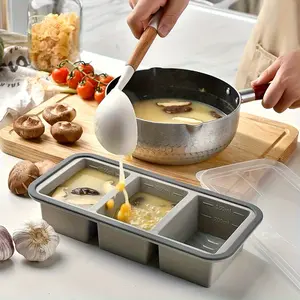 1piece Large Capacity Square Food Storage Container with Lid Home Large Long Ice Cube Tray Freezer Soup Box Ice Mold Portion Silicone Refrigerator Fresh-keeping Container Baking