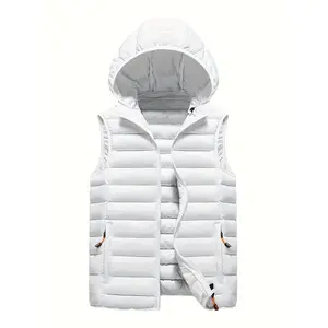 Men's Sleeveless Slim-Fit Hooded Vest - Lightweight Non-Stretch Polyester Tops, Front Zipper Closure, Side Pockets, Sleek Durable Construction - Menswear Cold Weather Outerwear for Everyday & Formal Events - Fall/Winter Urban Style