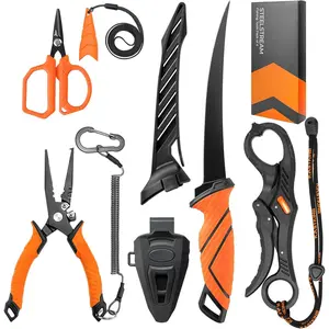 SteelStream Fishing Tool Set, Fishing Gear - Corrosion Resistant Fishing Pliers, Fillet Knife, Fishing Scissors, Fish Lip Gripper, Multi-Functional Jaw, Fishing Gifts for Men Pre-Rigged Soft Fishing Lures Set shimano tran x